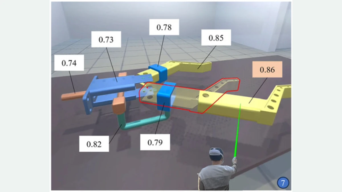 DSPT predicts part-removal probabilities and highlights the next target in VR