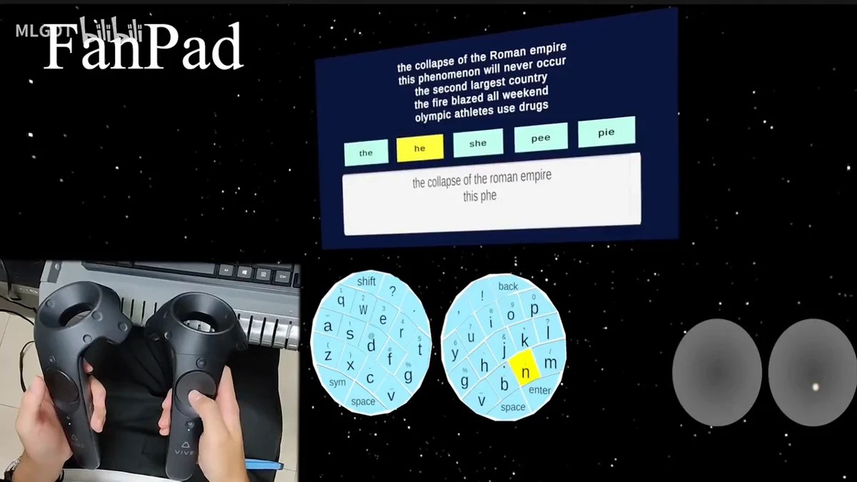 FanPad text entry with two controller touchpads in VR